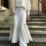Long Sleeves Loose Asymmetric Solid Color Split-Joint Round-neck T-Shirts Tops