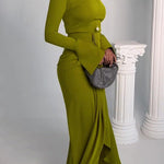 Bodycon Irregularity Solid Color Split-Front Round-Neck Maxi Dresses