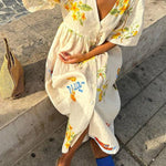 Printed Linen Midi Dress