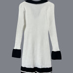 Bodycon High Waisted Buttoned Contrast Color Ruffled V-Neck Knit Dresses Mini Dresses