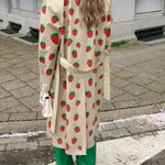 Fashion Fruit Print Long Coat Cherry Trench Coat