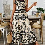A-Line Loose Elasticity Flower Print Pleated Tied Spaghetti-Neck Midi Dresses