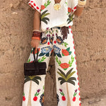 Loose Raglan Sleeve Printed Split-Joint V-Neck Blouses&Shirts Tops