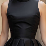 Black Sleeveless High-Neck Fit-and-Flare Mini Dress