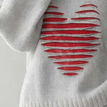 Women'S Casual Loose-Fitting V-Neck Heart-Patterned Sweater