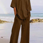 Casual Living Solid O Neck Short Sleeve Two Pieces(11 Colors)