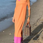 Pink Orange Contrasting Color Sleeveless Comfort Dress