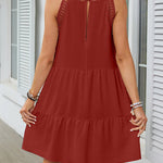 A-Line Loose Hollow Pleated Solid Color Split-Joint Round-Neck Mini Dresses