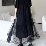 Fake Two-Piece Loose Gauze Pleated Solid Color Split-Joint Tiered Round-Neck Midi Dresses