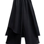 Irregularity Elastic Waist Wide Leg Solid Color Pants