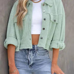 Women's Waffle Cardigan Short Top Jacket