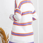 Striped Long Sleeve Ribbed Trim Button Cardigan