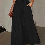 Loose Wide Leg Drawstring Solid Color Casual Pants Bottoms Trousers