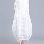 A-Line Half Sleeves Flower Print See-Through Solid Color Round-Neck Midi Dresses