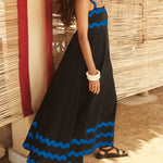 A-line High Waisted Contrast Color Zipper Square-neck Maxi Dresses Midi Dresses