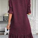 A-Line Flared Sleeves Elasticity Jacquard Pleated Solid Color Split-Joint V-Neck Mini Dresses