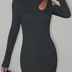 Long Sleeves Skinny Hollow Solid Color Cold Shoulder Maxi Dresses