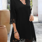 A-Line Loose Hollow Solid Color V-Neck Mini Dresses