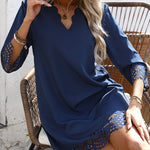 A-Line Loose Hollow Solid Color V-Neck Mini Dresses