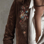 Vintage Brown Suede Blazer With Embroidered Details