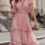 Ruffled V-Neck Tiered Maxi Dress