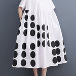 A-Line Loose Buttoned Pockets Polka Dot Printed Lapel Midi Dresses