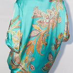 Somewhere Sunny Satin Botanical Print Short Sleeve Button Oversized Blouse