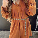 Ribbed Corduroy V Neck Button Front Romper