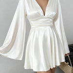 Bodycon Elasticated Waist Solid Color Deep V-Neck Mini Dresses