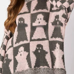 Halloween Ghost Plaid Crew Neck Sweater