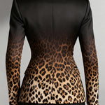 Long Sleeves Buttoned Gradient Leopard Pockets Notched Collar Blazer Outerwear