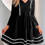 Flared Sleeves High Waisted Pleated Split-Joint V-Neck Mini Dresses