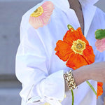 Flared Sleeves Long Sleeves Flower Print Split-Joint Tied Stand Collar Blouses&Shirts Tops
