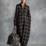 Women's Loose Plaid Zipper Neck Knitted Maxi Dress