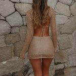 Hollow Crochet Bikini Cover-up Set Skirt Long Sleeve Set