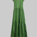 Loose Short Sleeves Pleated Pockets Solid Color Split-Joint V-Neck Maxi Dresses