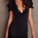 Vintage Denim Mini Dress With Lace Trim