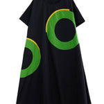 Loose Short Sleeves Contrast Color Pockets Printed Round-Neck Midi Dresses
