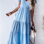 Short-sleeved off-the-shoulder solid-color backless strappy temperament commuter high-waist dress