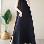 A-Line Loose Solid Color Round-Neck Midi Dresses