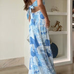 Ric Rac Straps Bow Back Cut Out Printed Swing Maxi Cami Dress
