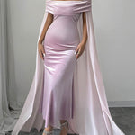 Bodycon Cape Solid Color Velvet Off-the-shoulder Midi Dresses