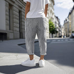 Men's Casual Cotton Blend Striped Elastic Waist Tapered Pants