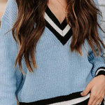 V-neck long-sleeved color-block sweater
