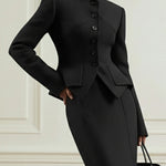 Elasticated Waist Irregularity Buttoned Solid Color Stand Collar Blouses&Shirts Tops