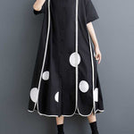 A-Line Half Sleeves Buttoned Pockets Polka-Dot Split-Front Split-Joint Lapel Midi Dresses Shirt Dress