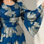 Flared Sleeves Floral Printed Split-side Evening Dresses Maxi Dresses