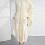 Batwing Sleeves Loose Pleated Solid Color Maxi Dresses