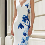 Elegant V-Neck Sleeveless Floral Mermaid Maxi Dress