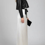 Elegant High-neck Long-sleeved Loose Top and Cross-strap High-slit Maxi Skirt Set